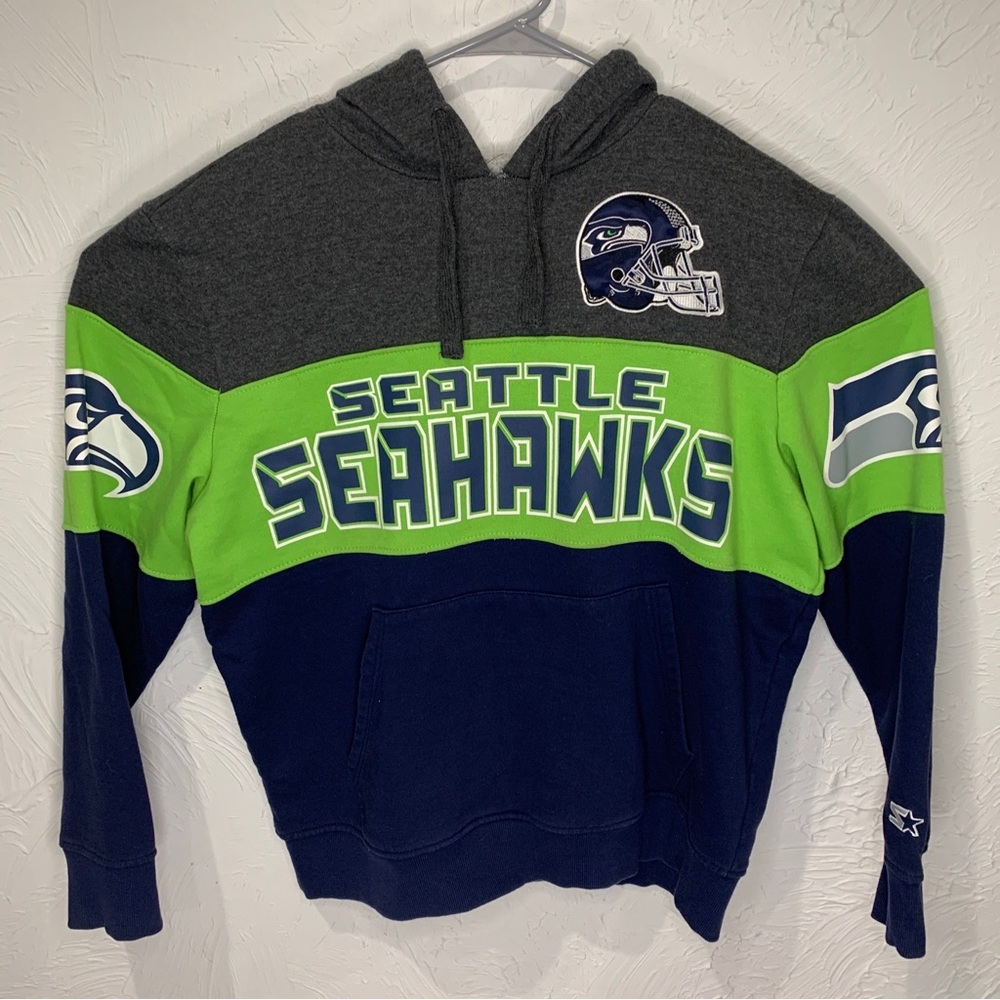 Starter Seattle Seahawks Football Hoodie Mens Large Pullover Sweatshirt Striped